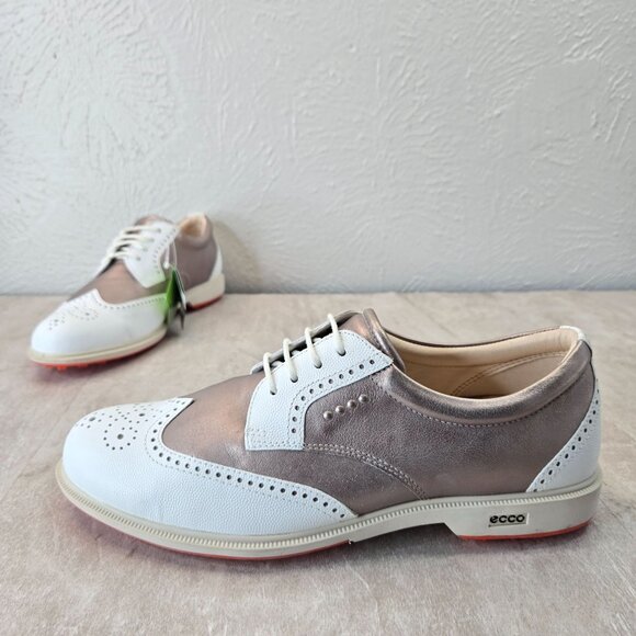 Ecco Golf Shoe Womens 39 Leather Wingtip Brogue Saddle Spikeless Golfing Sneaker - Picture 1 of 12